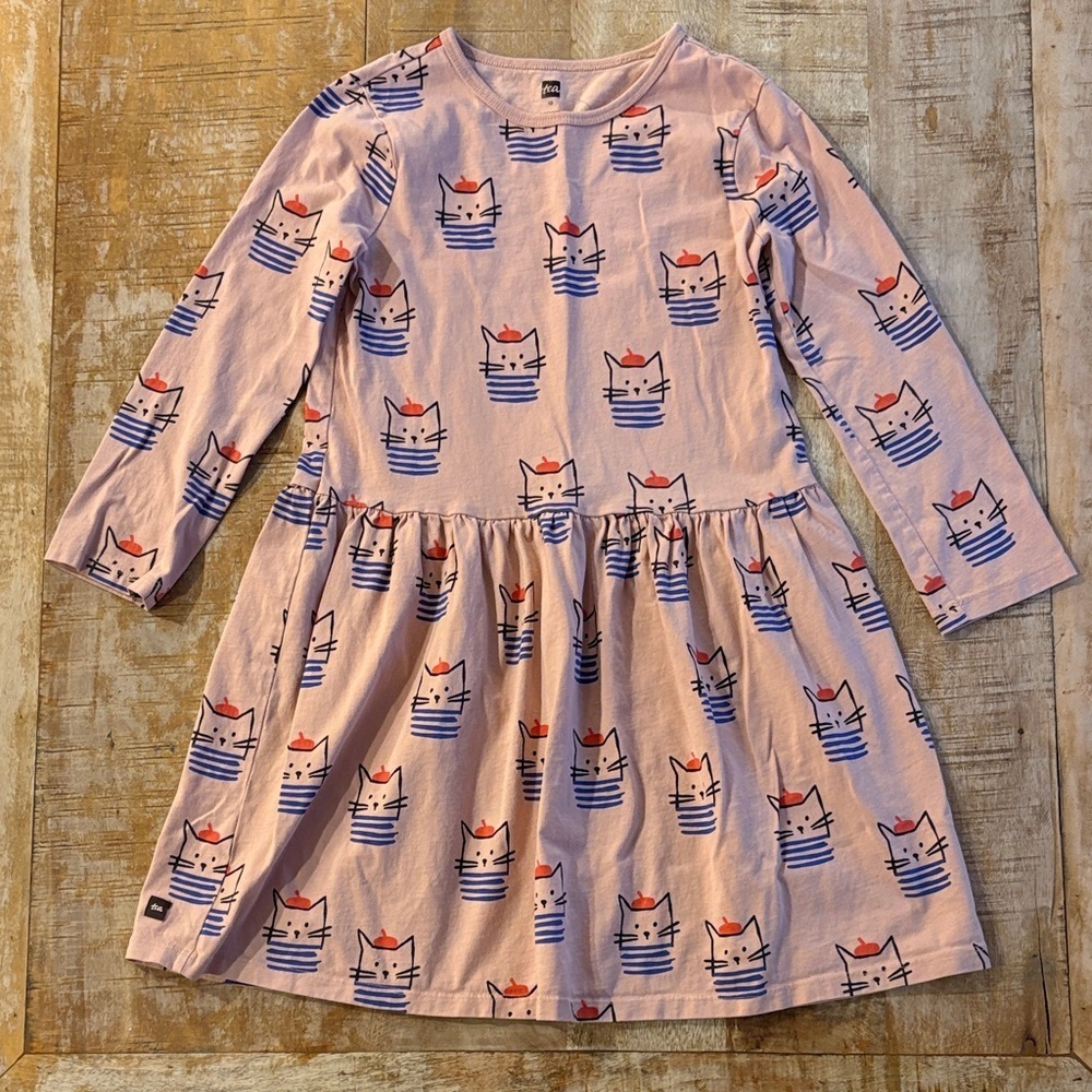 Tea Collection Pink Cat Dress size 10